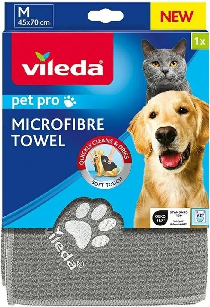 Asciugamano Vileda Pet Pro, microfibra, per asciugare animali domestici, 45x70 cm