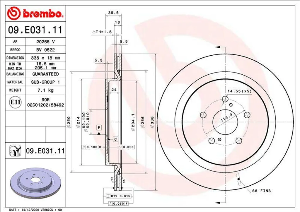 Améliorez le freinage de votre Lexus RX avec le disque Brembo 09.E031.11
