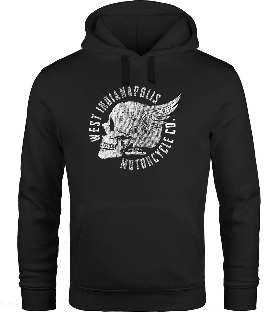 Hoodie Herren Sweatshirt Motorrad Biker Totenkopf Skull Wings Vintage Kapuzenpullover Neverless schwarz M