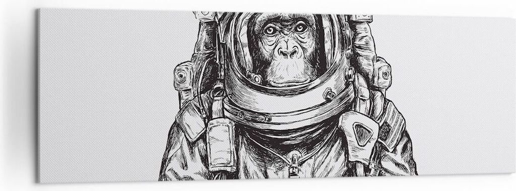 Bild auf Leinwand - Leinwandbild - Einteilig - Schimpanse Astronaut Zeichnung - 160x50cm - Wand Bild - Wanddeko - Wandbilder - Leinwanddruck - Bild...
