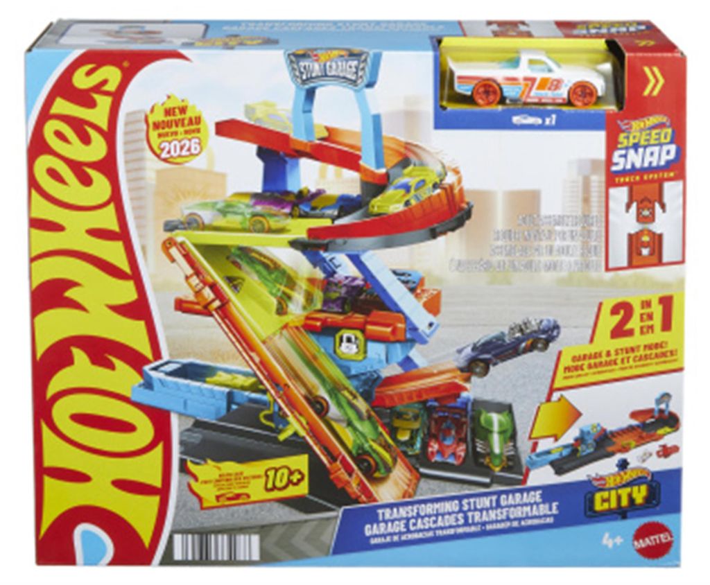 Hot Wheels City Spielset „Mega-Stunt-Garage“ und Die-Cast Spielzeugauto im Maßstab 1:64 mit Sprung über den Abgrund, Fahrzeug- & Schienen-Set...
