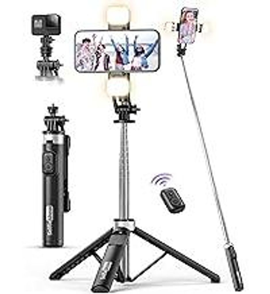135CM Selfie Stick mit 2 Fülllicht, All-in-1 Handy Stativ mit Abnehmbarer Fernbedienung, 360° Drehbarer Tragbar Stativ Handyhalterung Stabil Self...