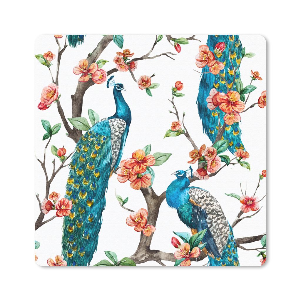 MuchoWow Mauspad Mousepad Muster - Pfau - Blüte 30x30 cm - Mousepads - Maus Mat - Pad - Mausunterlage - Gaming