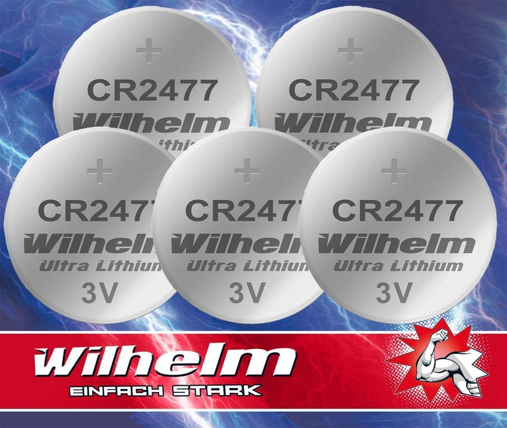 5 x CR2477 WILHELM Lithium Knopfzelle 3V 1070 mAh ø24 x 7,7 mm Batterie DL2477