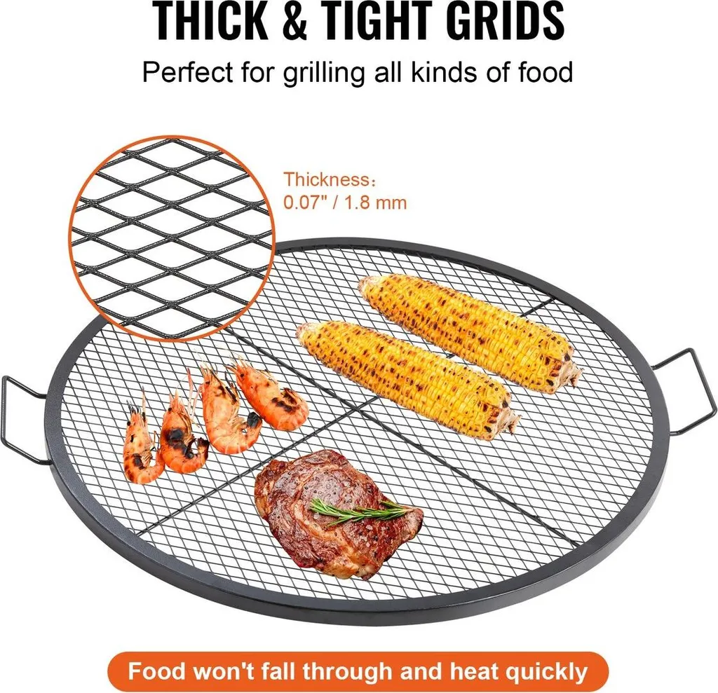 Griglia per barbecue X-Marks, griglia di cottura rotonda, griglia per barbecue da campeggio in acciaio resistente con maniglia e supporto X Wire, utensili da cucina portatili da campeggio per feste e riunioni all'aperto, 36 pollici, nera - 4