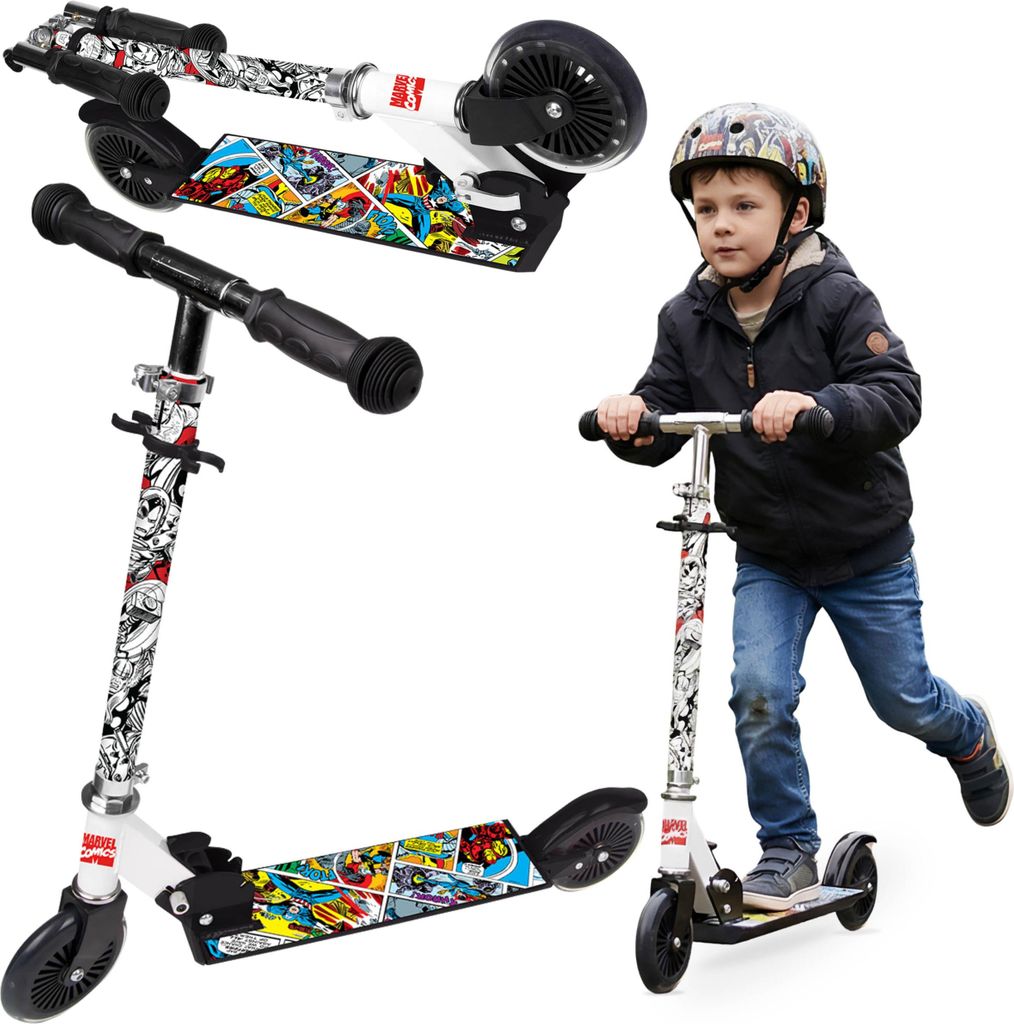 MARVEL Avengers Zweirad-Roller mit Bremse, bis 50 kg Tragfähigkeit, faltbar und höhenverstellbar, für Kinder ab 6 Jahren