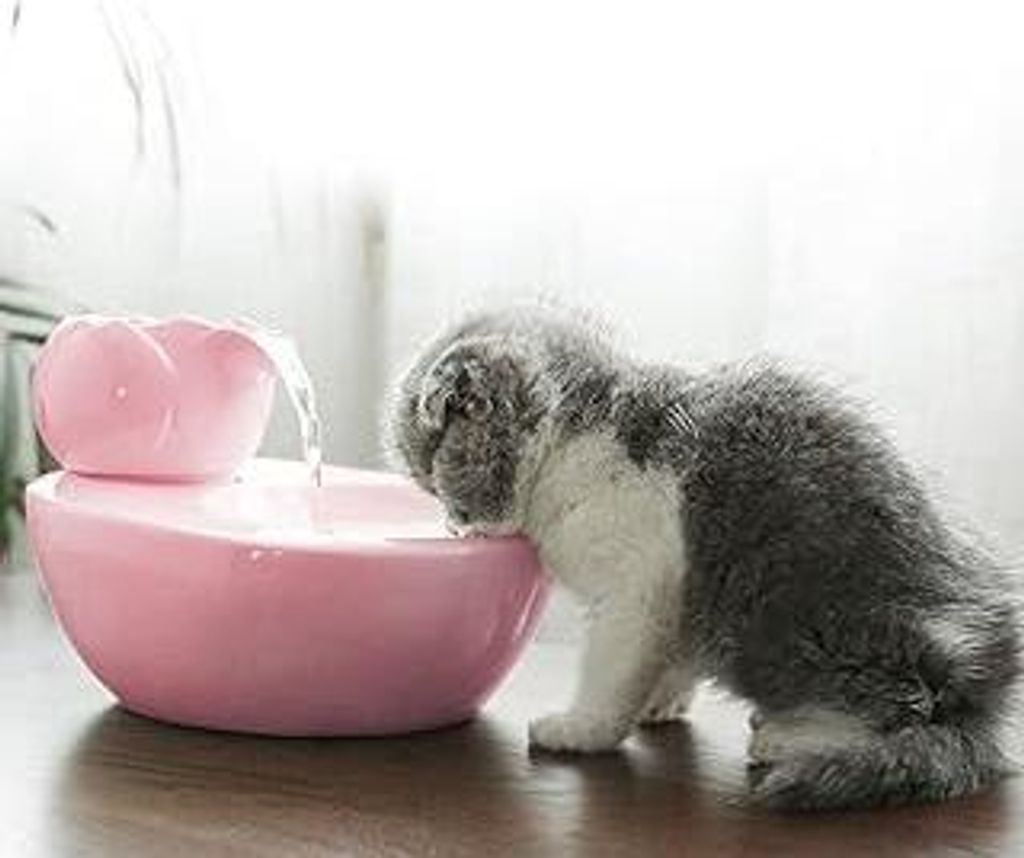 Lotus Vertikale Katzentrinkbrunnen, Automatischer Zirkulations-Haustier-Wasserspender, Keramik Pet Wasserspender, Mit Kleine Fische Dekoration (Rosa)