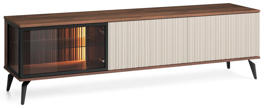 Masseno TV-Schrank TRAMONTO 180 cm Fernsehschrank mit 3 Türen TV-Lowboard für Wohnzimmer Modern 180x39x50 cm Nussbaumfarben / Kaschmir