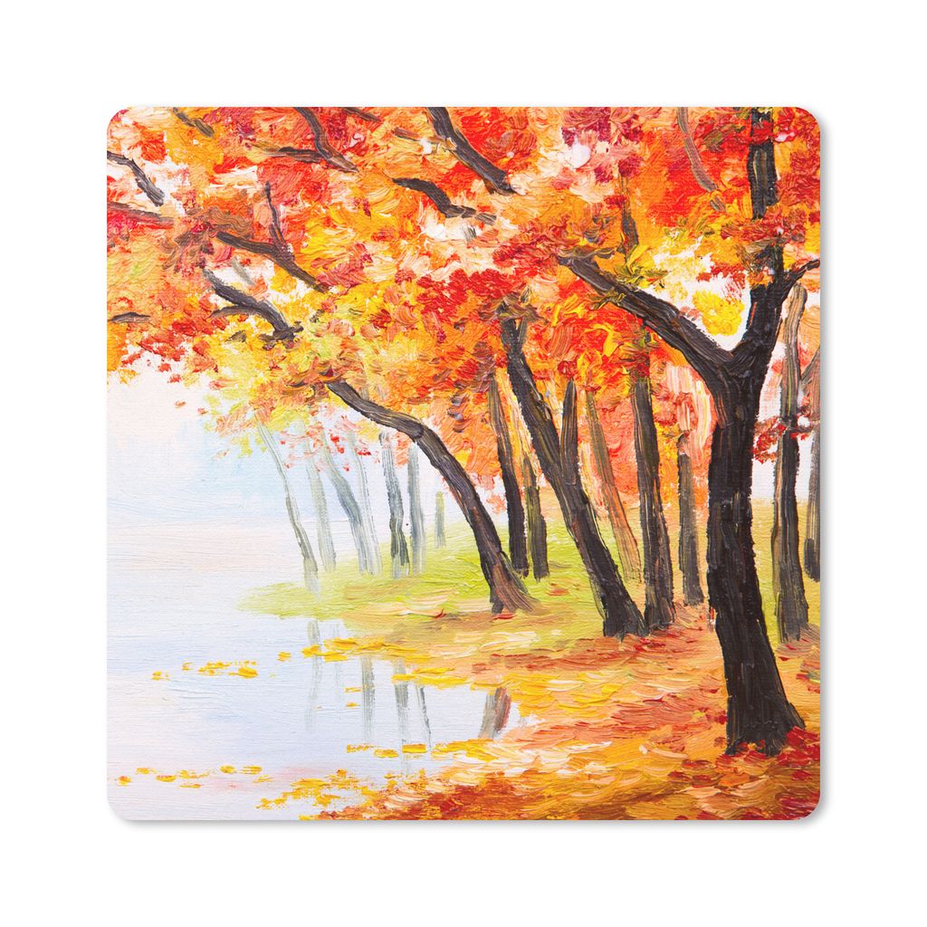 MuchoWow Mauspad Mousepad Gemälde - Herbst - Bäume - Wasser - Ölfarbe 30x30 cm - Mousepads - Maus Mat - Pad - Mausunterlage - Gaming
