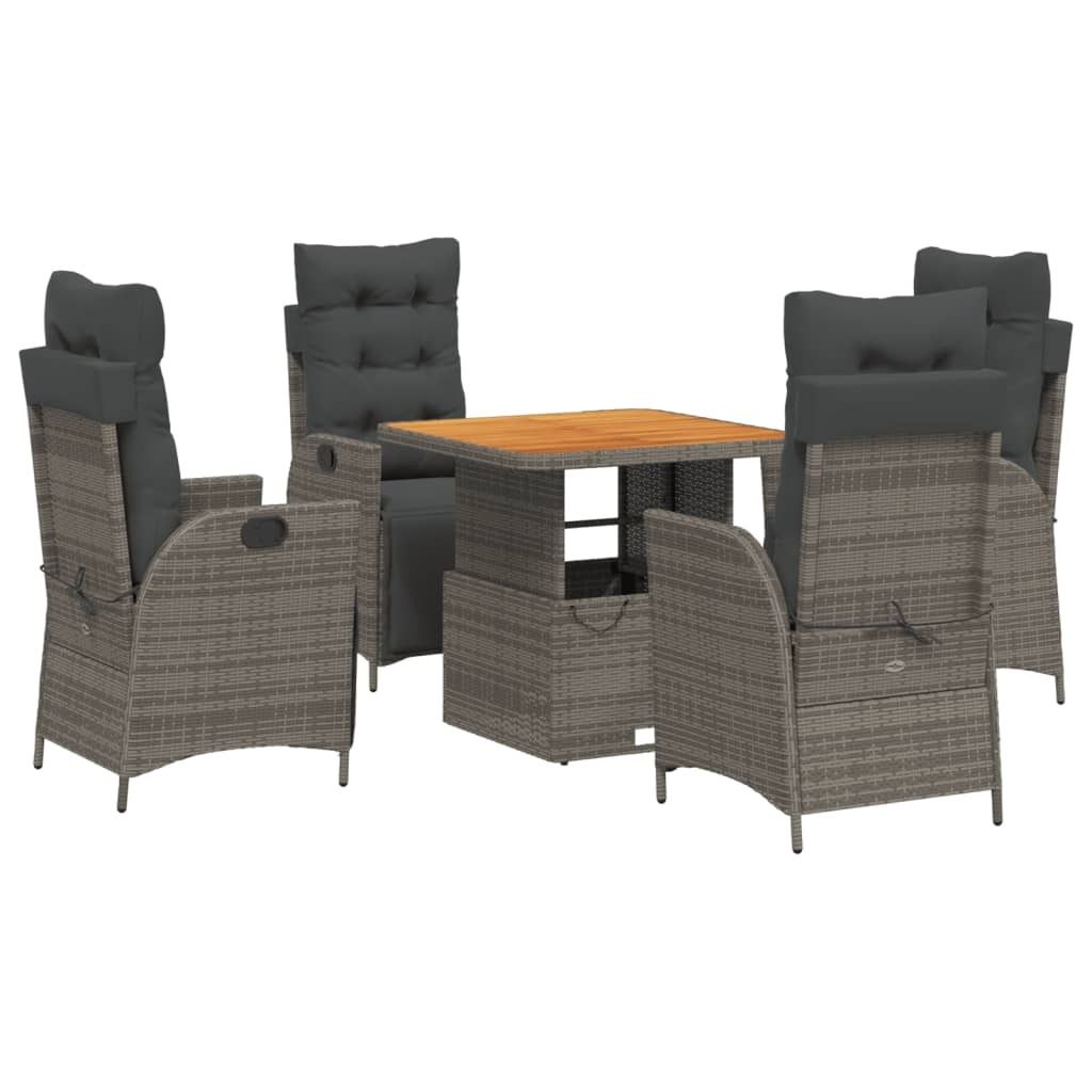 Möbel 5-tlg. Garten-Essgruppe - Tisch und Stühlen - Balkonmöbel Set - mit Kissen Grau Poly Rattan - Gartenmöbelset CLORIS8039381
