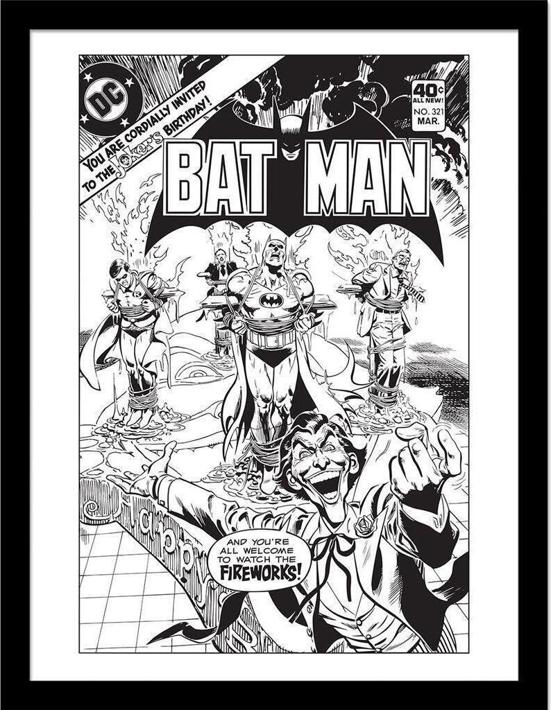 Batman - Gerahmtes Poster "Comic Joker Fireworks" PM9405 (40 cm x 30 cm) (Schwarz/Weiß)