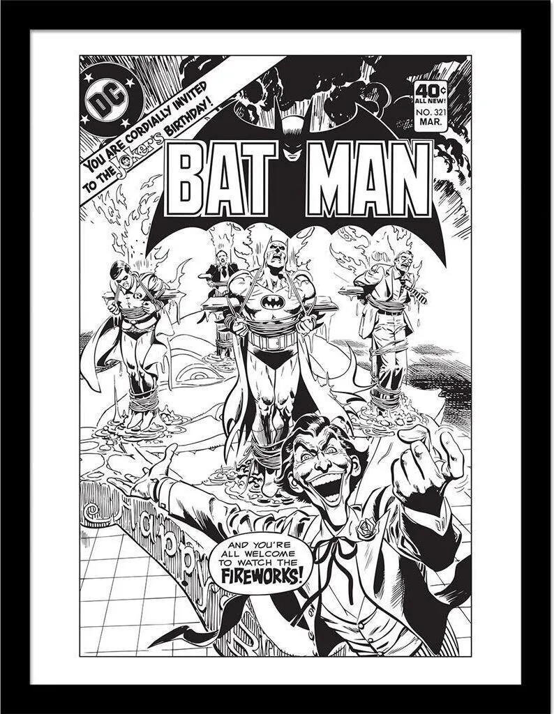 Quadro Batman Joker B&W 40x30 cm - Poster Incorniciato Design Moderno