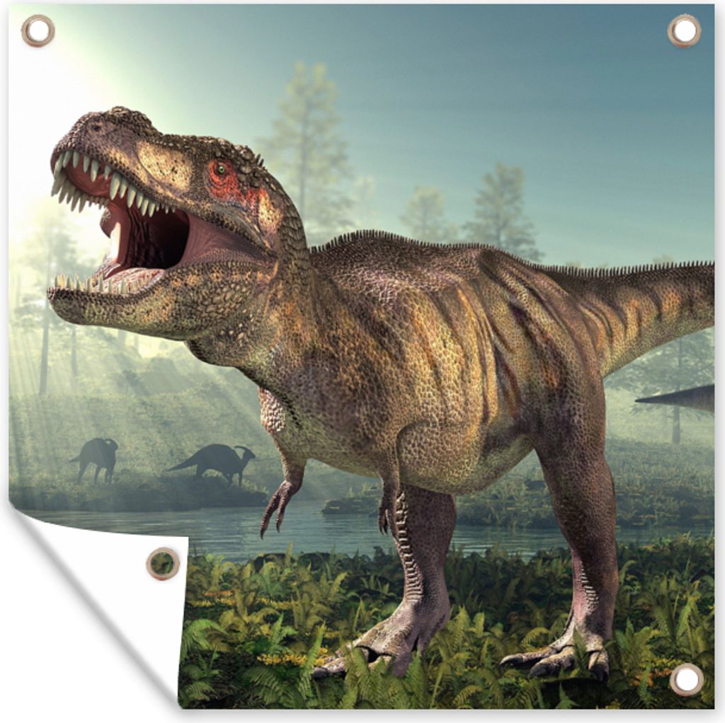 MuchoWow 50x50 cm Outdoor-Poster Gartendeko Sichtschutz Garten Poster für den Garten Dino - Gras - Zeichnung - Kinder - Jungen