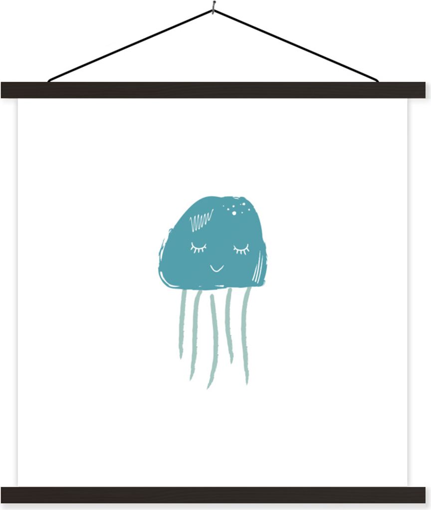 MuchoWow Textilposter Pastell - Qualle - Illustration 120x120 cm mit schwarzem Rahmen - Aufhängungsset