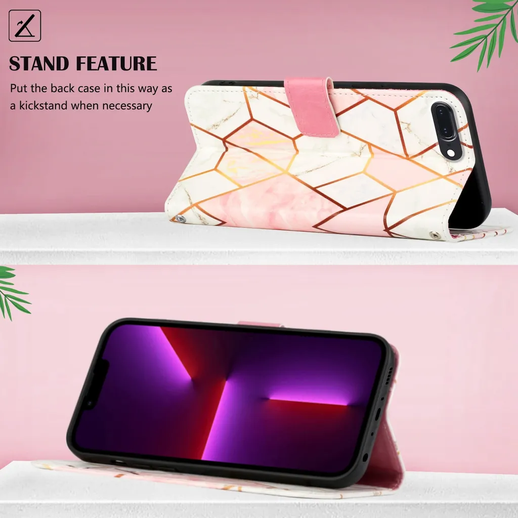 Custodia Wallet iPhone 8 Plus Marmo: Stand e Protezione Integrata - 3