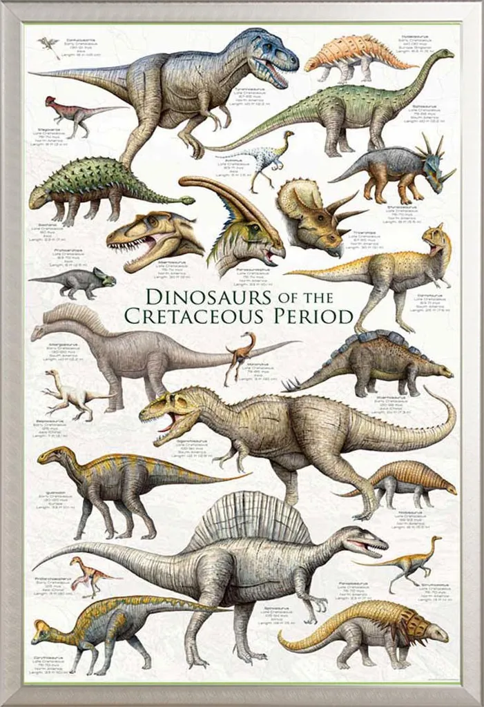 Décoration Murale Enfant Dinosaures Crétacé Cadre Shinsuke® Argenté Alu