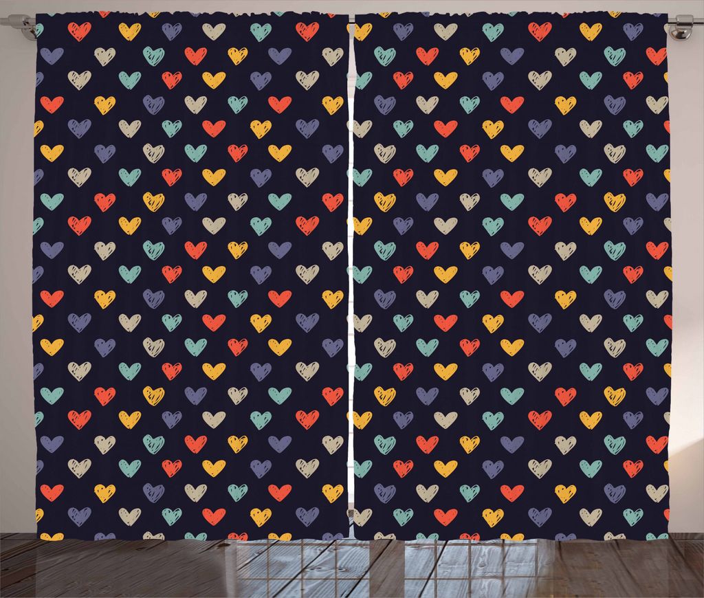 ABAKUHAUS Valentines Rustikaler Vorhang, Skizzenhafte Doodle-Herzen, Wohnzimmer Universalband Gardinen mit Schlaufen und Haken, 280 x 225 cm, Mehrf...