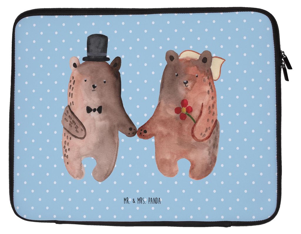 Mr. & Mrs. Panda Laptop Sleeve Bär Heirat 33 x 42 cm - Blau Pastell - Geschenk, Laptoptasche, Tasche, Case, Notebookhülle, Teddy, Hülle