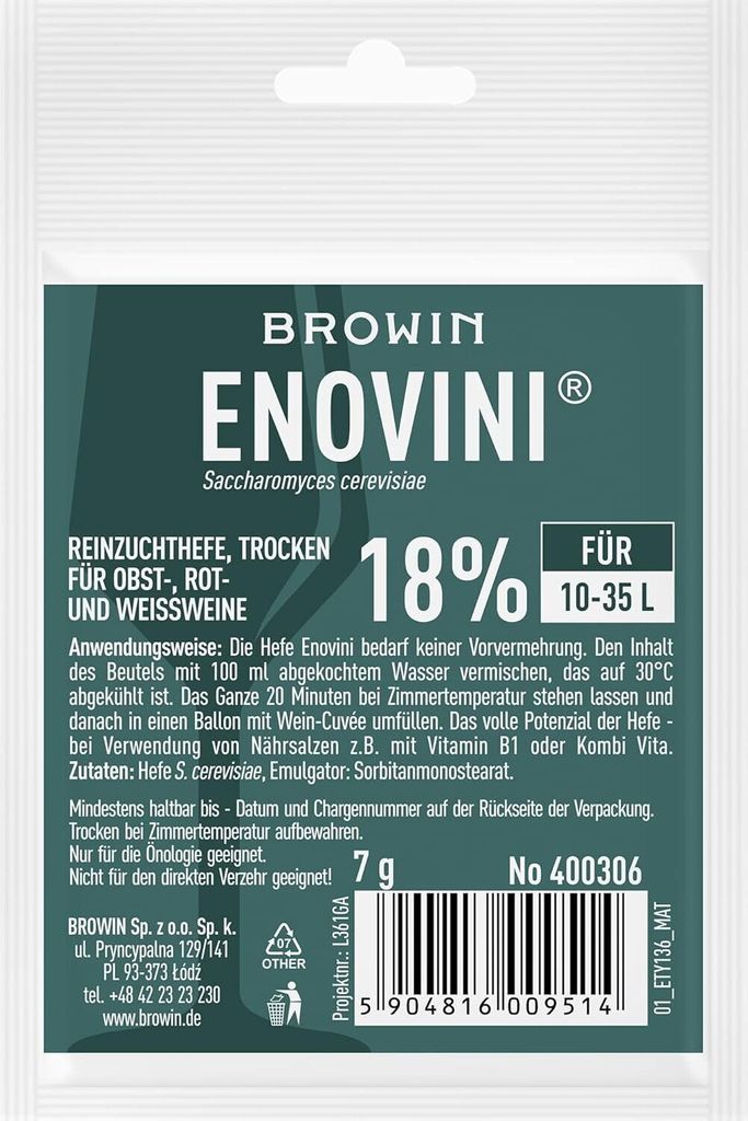 Trockenhefe ENOVINI Weinhefe 7g - 18% Reinhefe Produktbild 