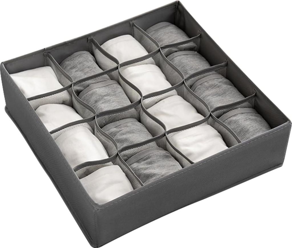 Faltbarer Kleiderschrank-Organizer mit 16 Fächern - atmungsaktiv und waschbar - Schubladen-Organizer für Kleidung - Socken - Krawatten - BHs