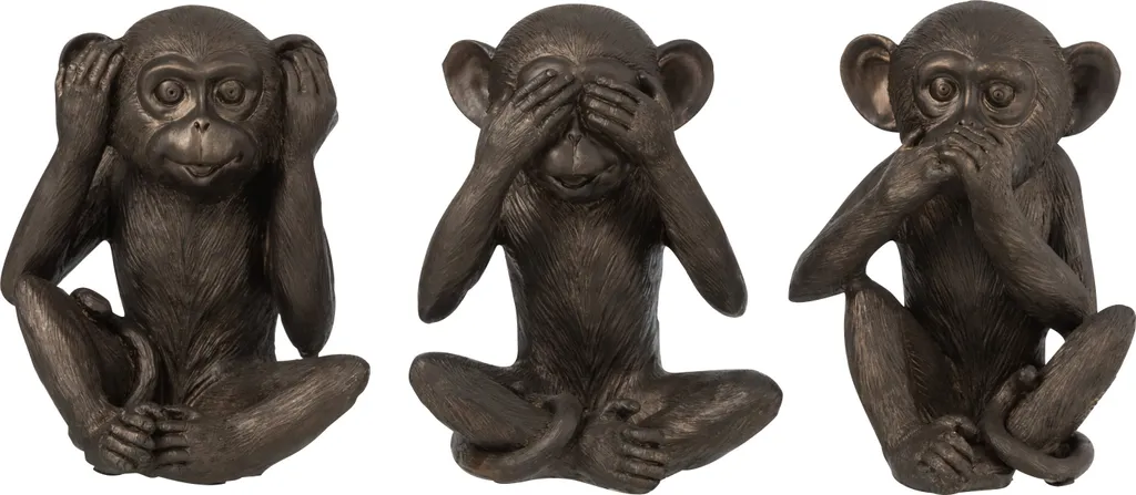 Singe Déco Marron Finition Poly J-Line Format Large en Set de 3 Figurines