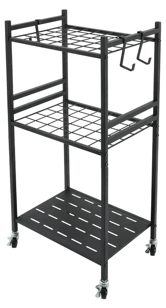 Support outils de jardin à roulettes en fer noir - Capacité 30 kg