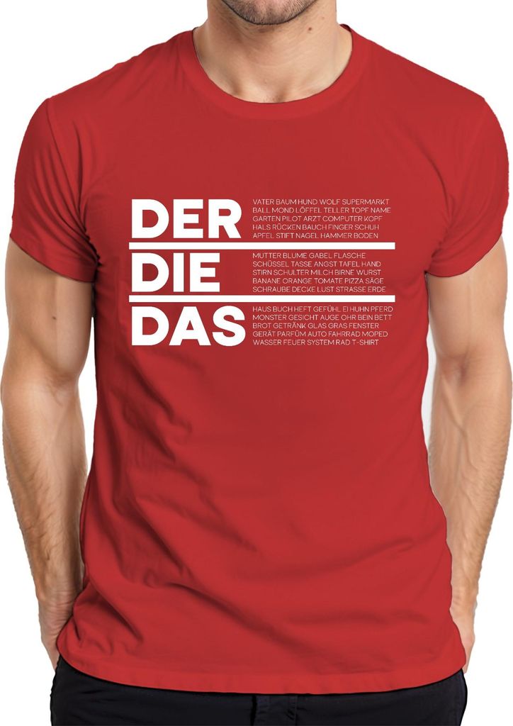 DER DIE DAS Deutsch Grammatik Artikel Lustig Spruch Ironie Sarkasmus Herren T-Shirt, Rot, XL