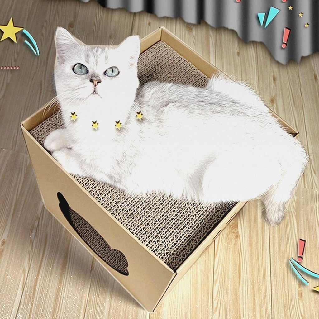 =Katzenhaus aus Karton – Kratzpolster und Schlafraum für Ihren Kater