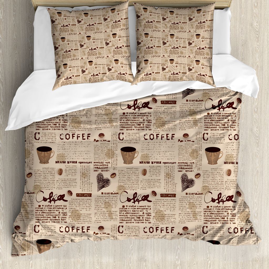 ABAKUHAUS Modern Bettbezug, Kaffeetassen Schreiben, Milbensicher Allergiker geeignet mit Kissenbezügen, 200 cm x 200 cm - 80 x 80 cm, Sand Brown u...