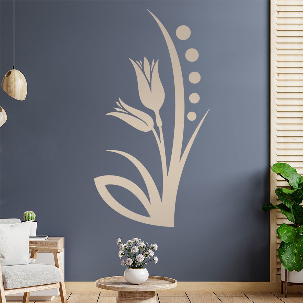 Blume - Linien Punkte Wandtattoo in 6 Größen - Wandaufkleber Wall Sticker - Dekoration, Küche, Wohnzimmer, Schlafzimmer, Badezimmer