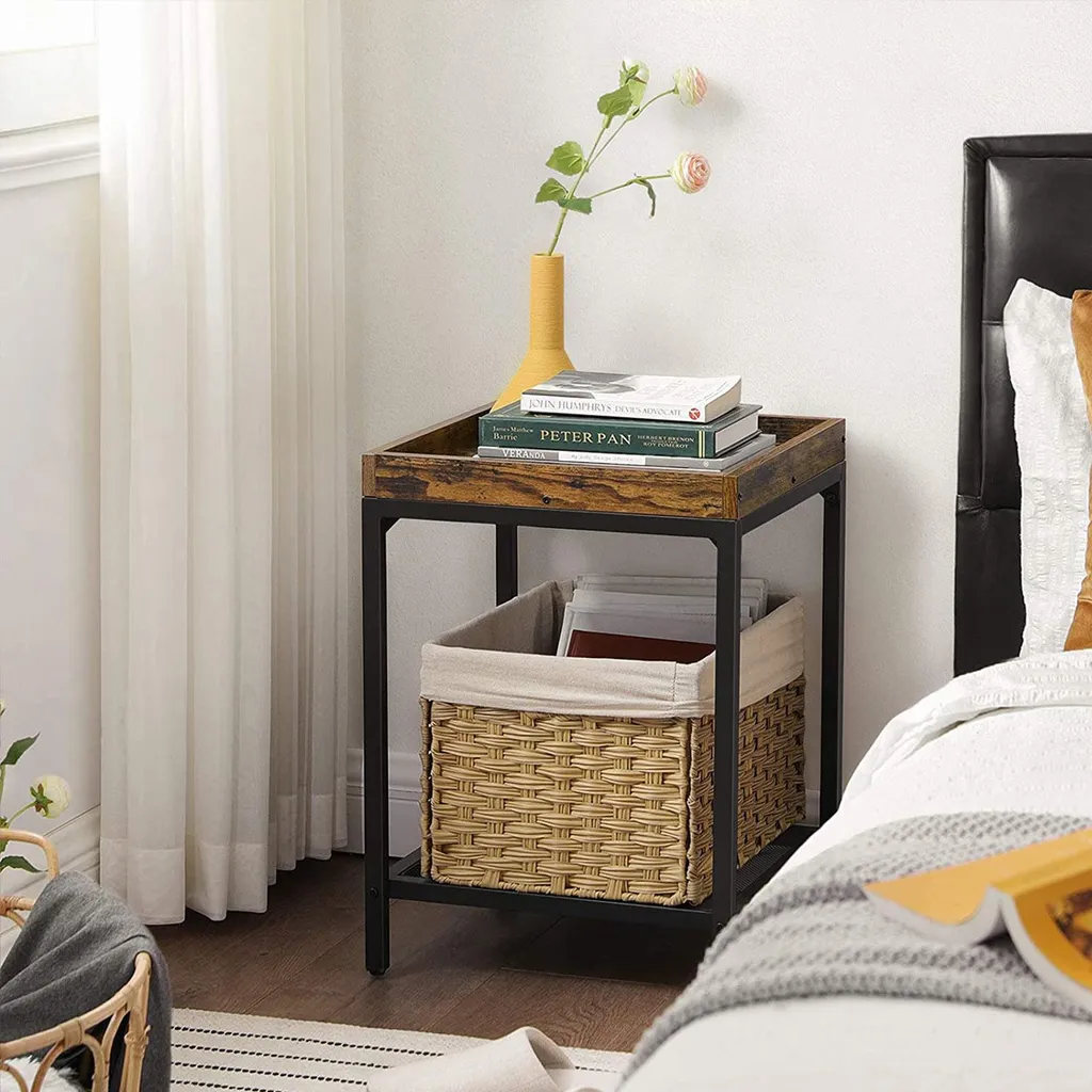 Table d'appoint avec tablette grillagée robuste pour salon ou chambre