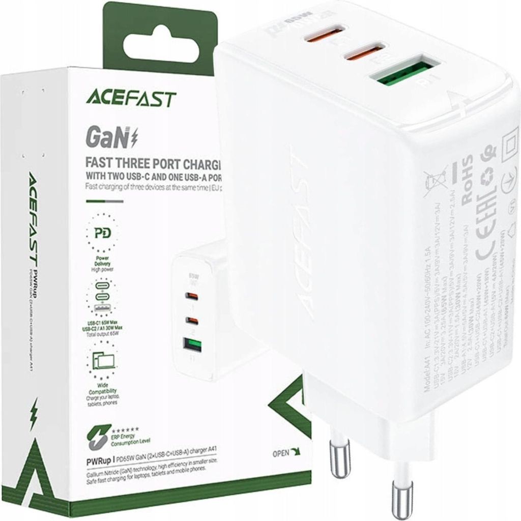 ACEFAST A41, Wewnętrzna, Prąd przemienny, Biały Zdjęcie produktu 