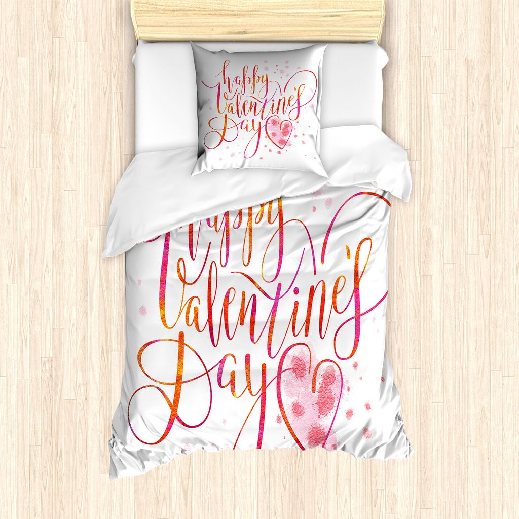 ABAKUHAUS Vintage Valentine Bettbezug Set für Einzelbetten, warme Kalligraphie, Milbensicher Allergiker geeignet mit Kissenbezug, 135 cm x 200 cm ...