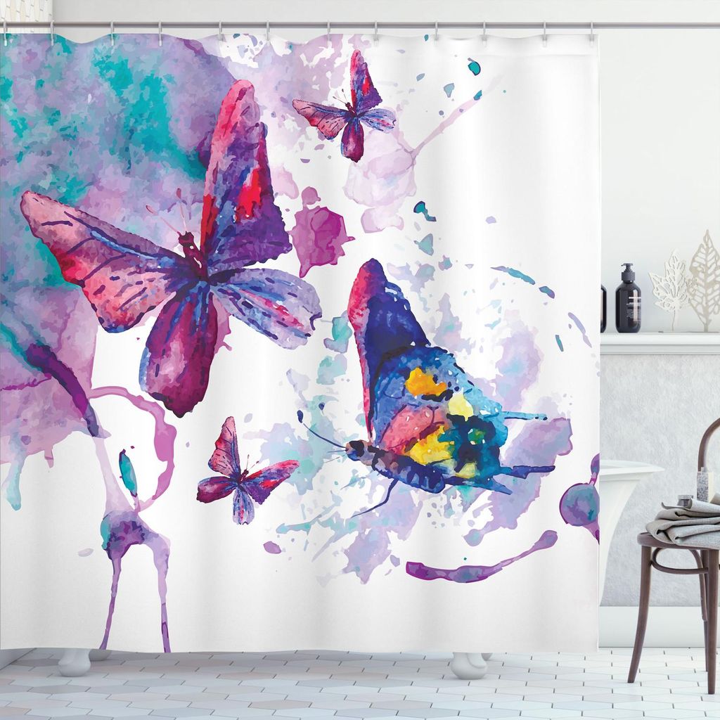 ABAKUHAUS Schmetterling Duschvorhang, Aquarell Druck Schmetterlings Zeichens Soul Energie Kunst Modernen Anzeige, 175 x 200 cm, Mehrfarbig