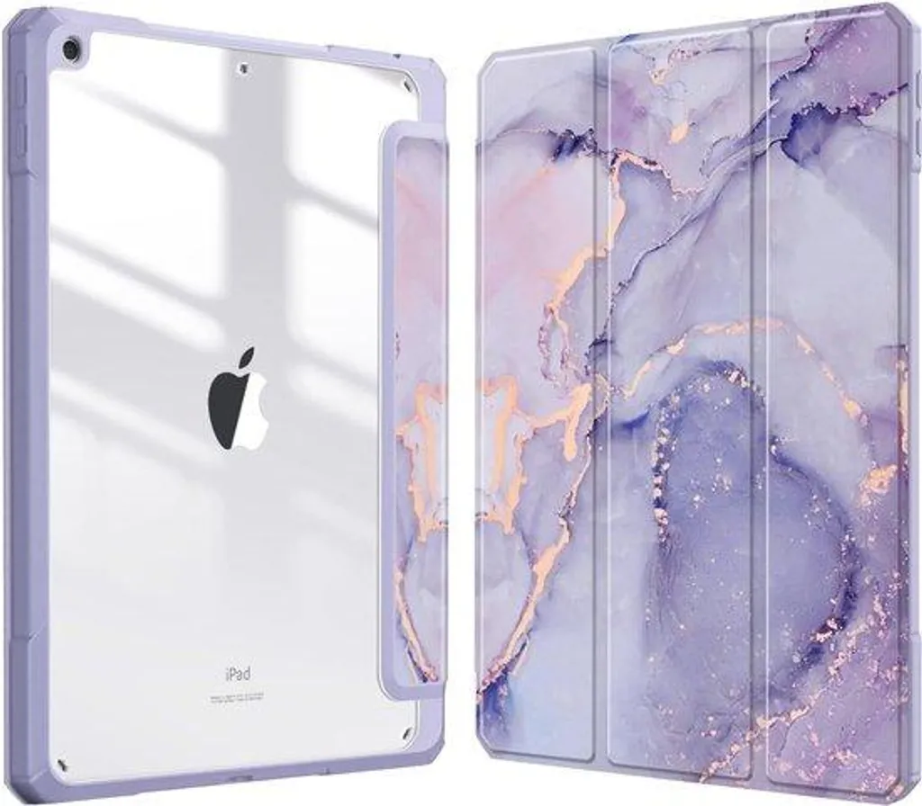 Étui iPad 10.2 pouces violet marbre avec support stylet antichoc