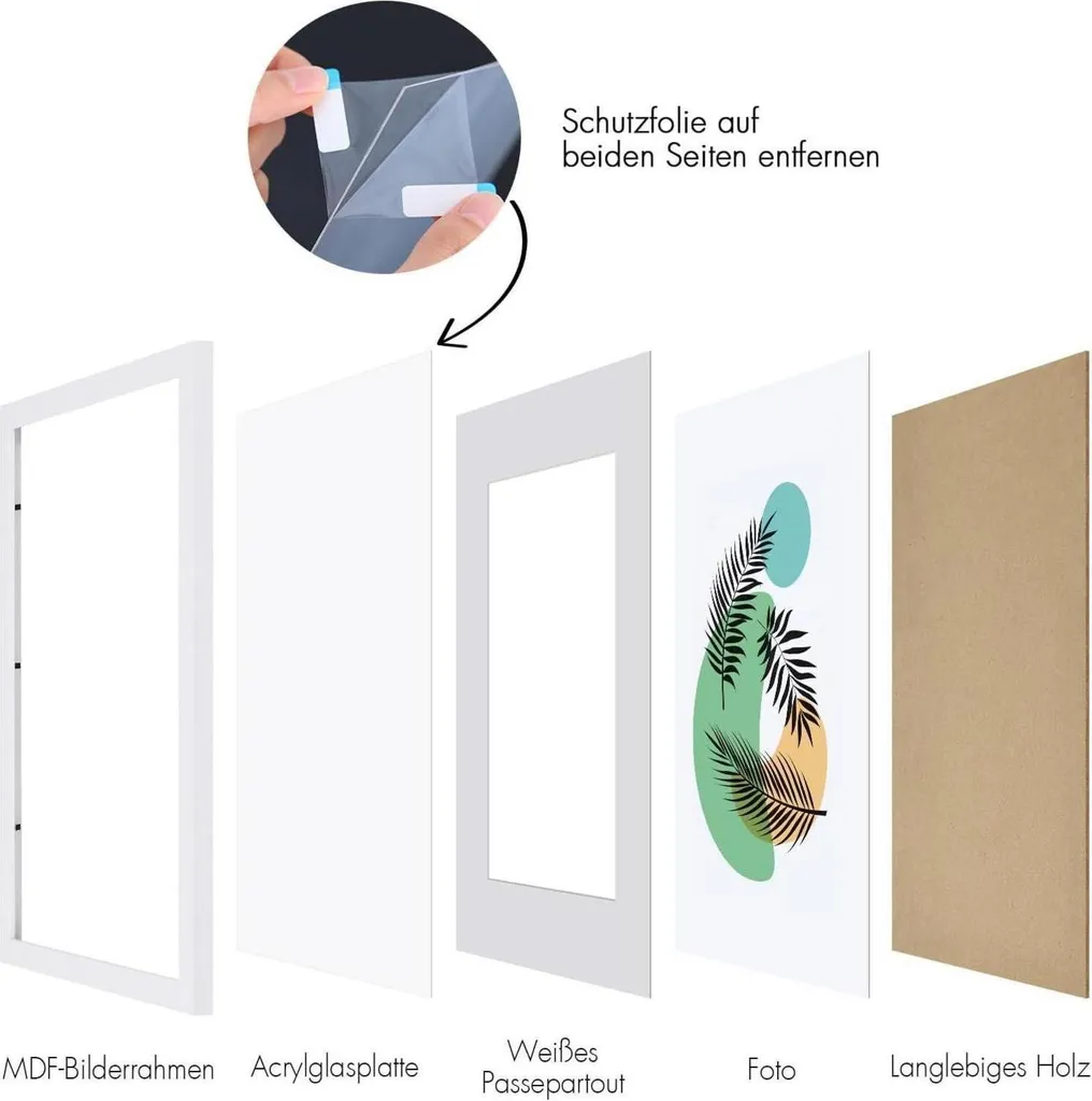 WIETRE set di 4 cornici A4 21x30 cm in legno MDF bianco | cornice per poster | vetro acrilico infrangibile | da appendere e da appoggiare - per foto, quadri e poster