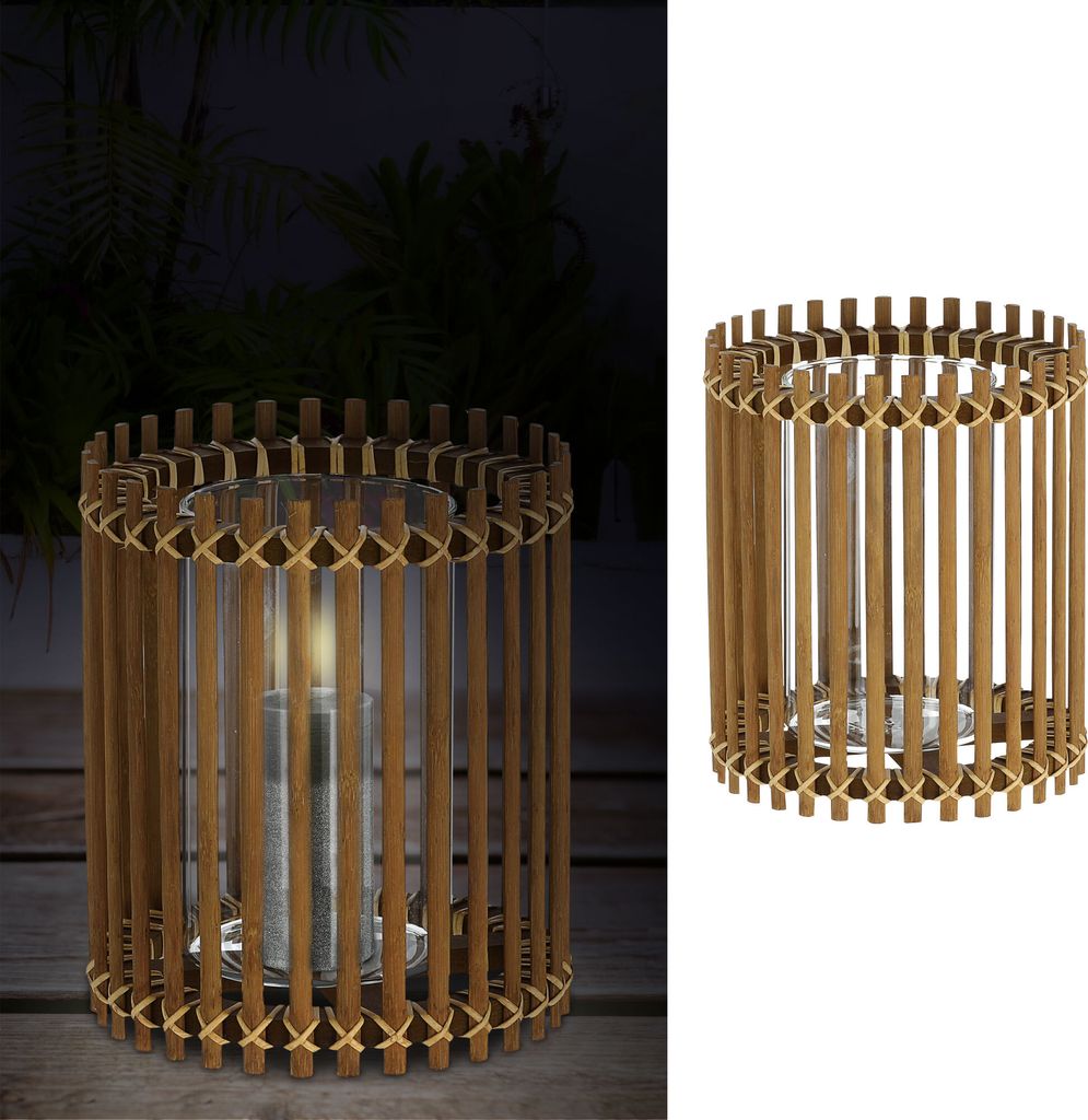 WIndlicht Rattan natur Glaseinsatz Kerzen Teelichter H20cm Laterne Kerzentständer Dekoleuchte