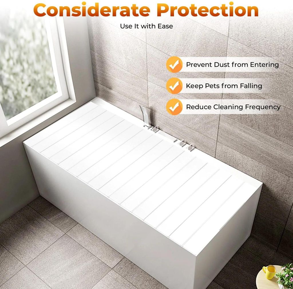 Badewannenabdeckung - Faltbarer Deckel - 170×75 cm - PVC & Edelstahl - Hitzebeständig 80 °C - Tragfähigkeit 5 kg - Weiß