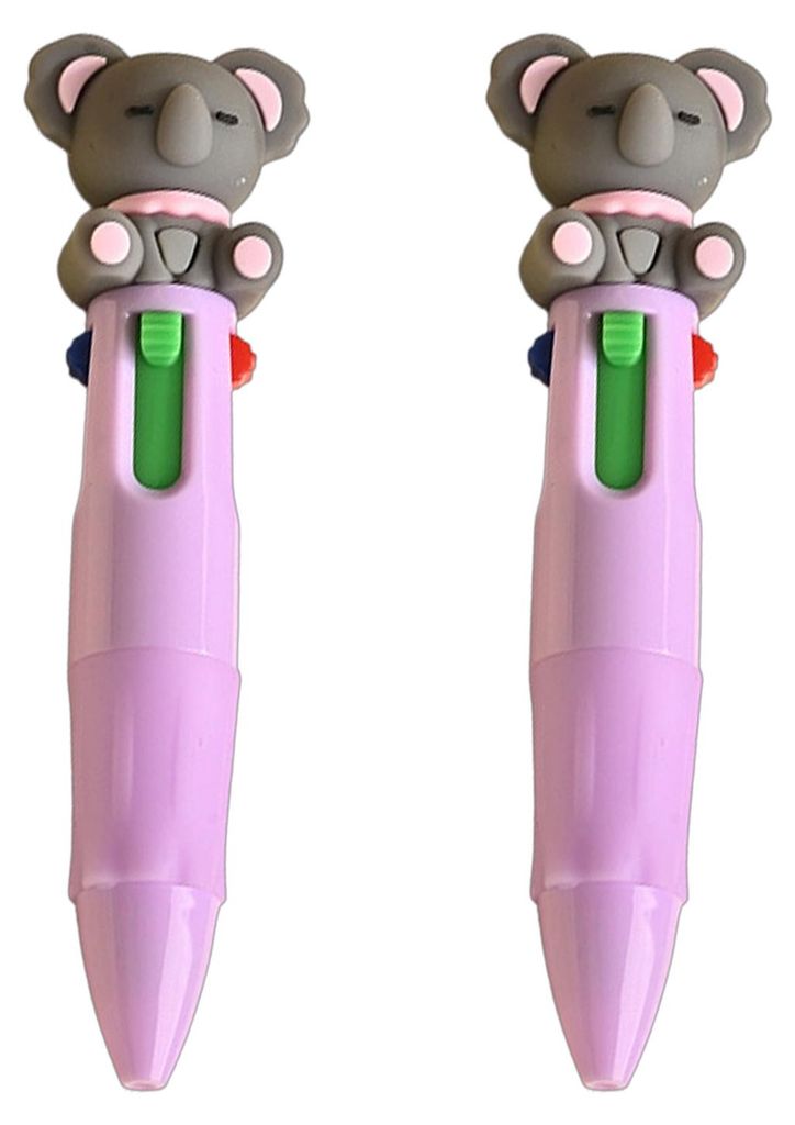 2 Mini-Kugelschreiber, 4-in-1, mehrfarbig, mit niedlichen 3D-Puppen-Aufsätzen, sanftes Schreiben, stressfreier Tragekomfort, ideal für Tagebuchei...