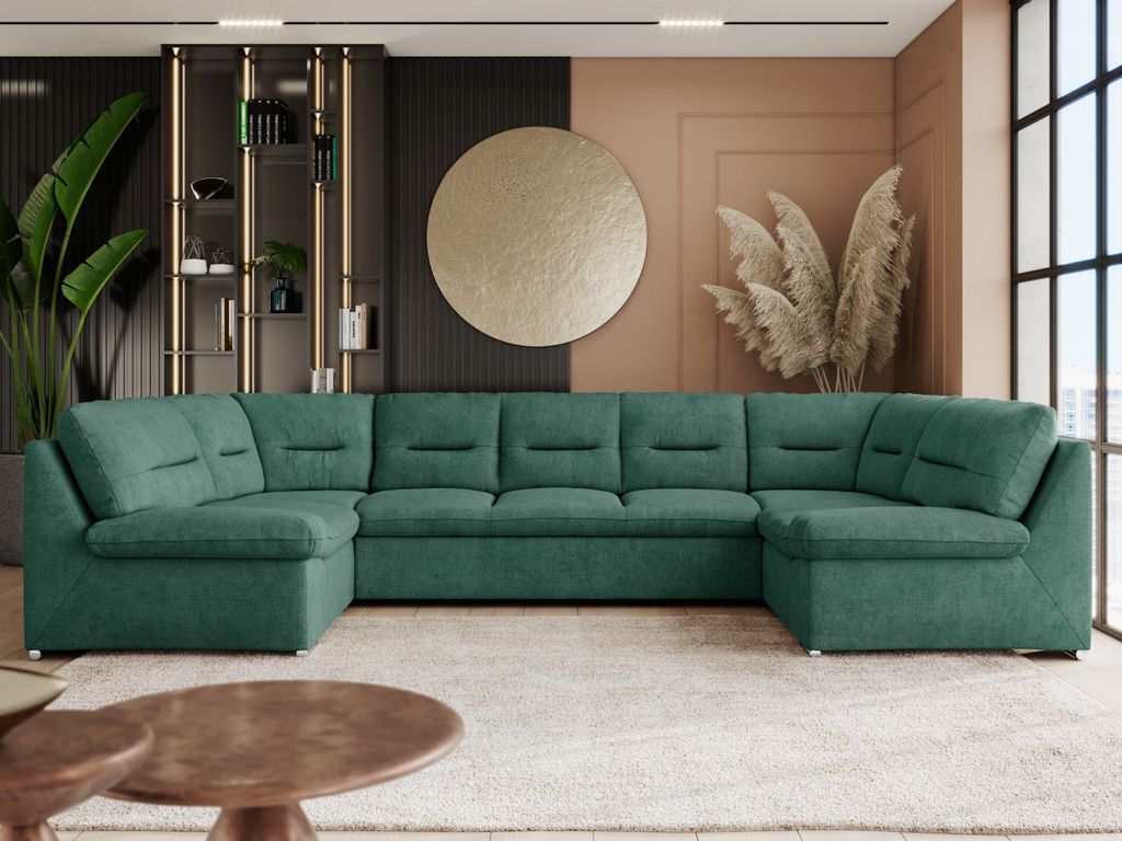 Sofa XXL U-Form Beige, Wohnlandschaft U Form mit Schlaffunktion, Sofa mit Schlaffunktion, Schlafsofa, Wohnzimmer Couch mit schlaffunktion - Comodo ...