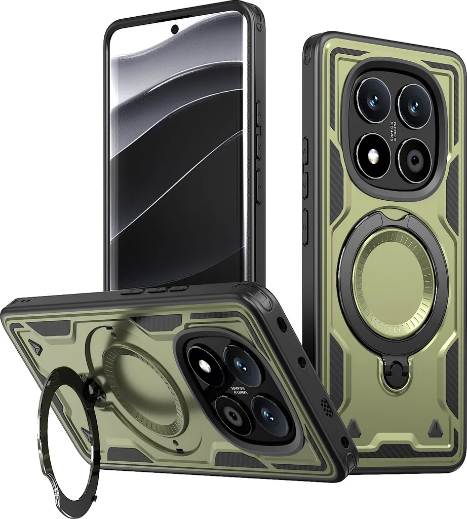 Custodia Xiaomi Redmi Note 14 Pro+ Verde Militare Antiurto con Anello
