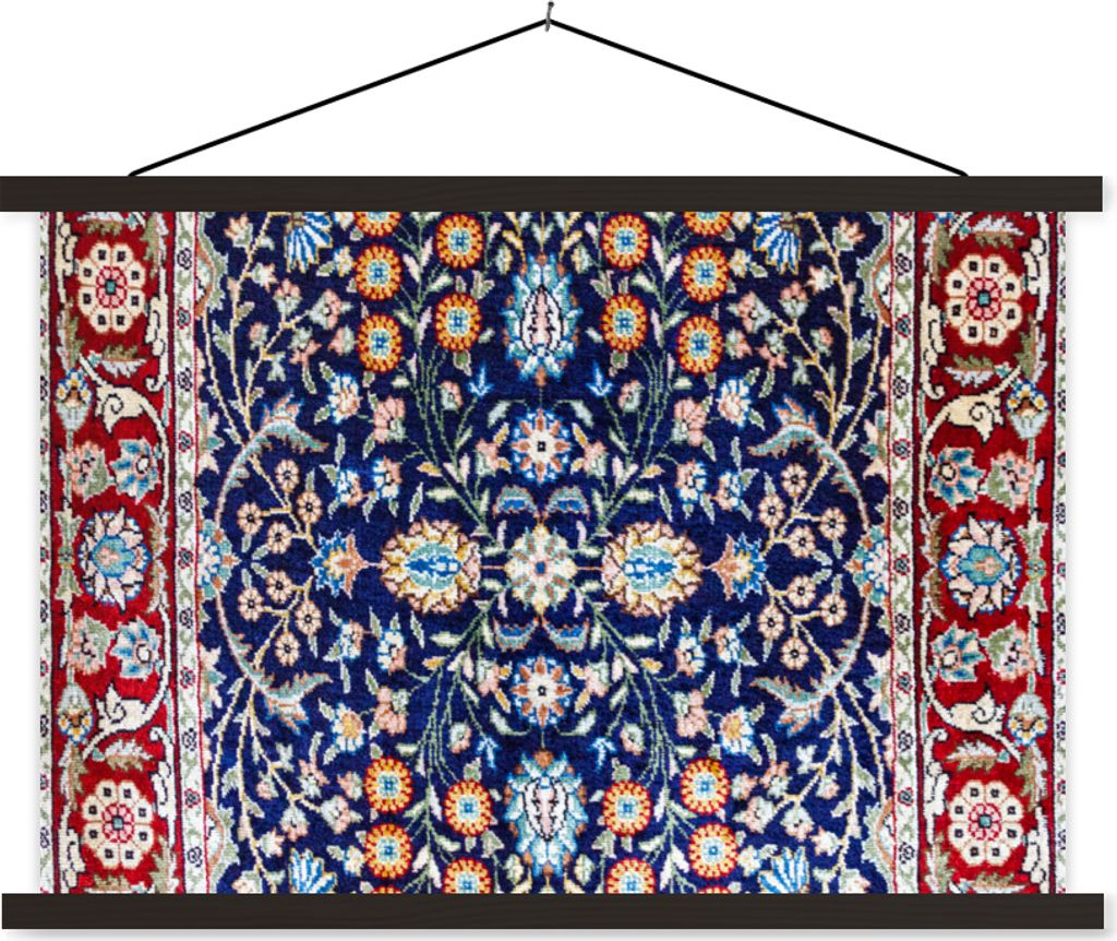MuchoWow Textilposter Perserteppich - Teppich - Muster - Blau 90x60 cm mit schwarzem Rahmen - Aufhängungssatz