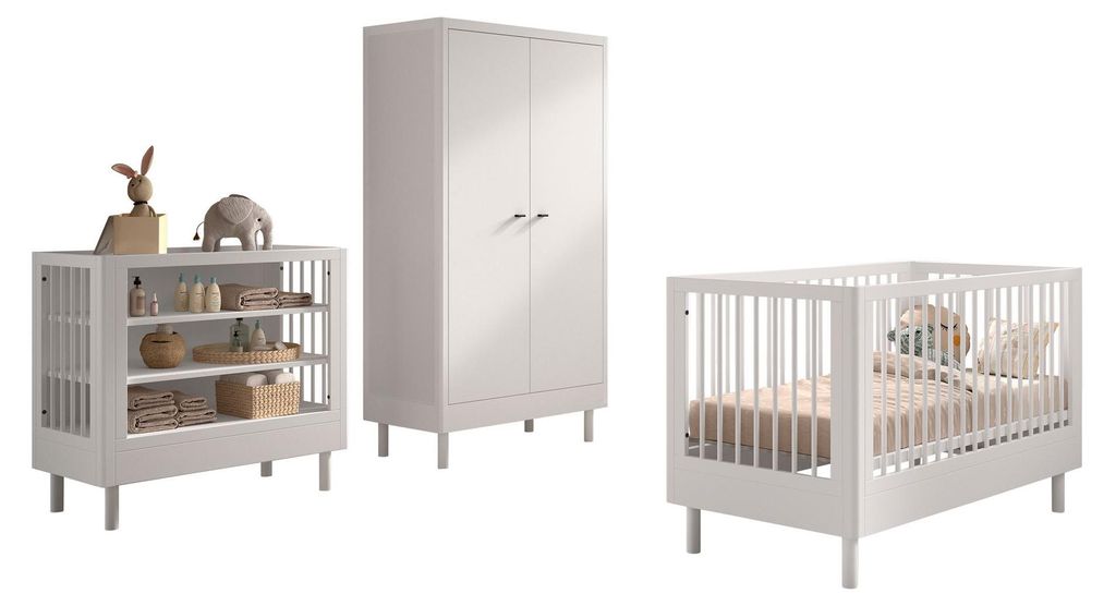 Babybett Set 70x140 Keeley Buche Kinder Weiß Massivholz Regal