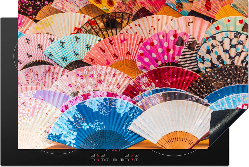 KitchenYeah Herdabdeckplatte Verschiedene japanische Fans , 81x52cm, Küche Deko, Glaskeramikkochfeld Herdabdeckung, Abdeckplatte fùr Kochfeld