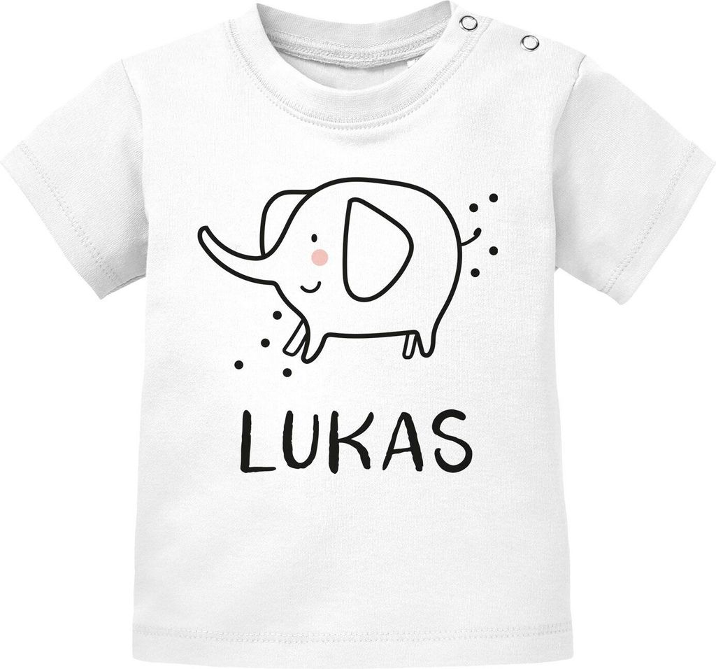 Baby T-Shirt mit Namen personalisiert Elefant lustige Zoo-Tiere Strichzeichung kurzarm Baumwolle SpecialMe Elefant weiß 68/74 (4-9 Monate)