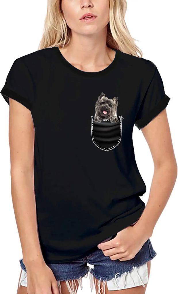 Damen Grafik T-Shirt aus Biobaumwolle Cairn Terrier in der Tasche – Cairn Terrier In Your Pocket – Öko-Verantwortlich Vintage Jahrgang Kurzarm...