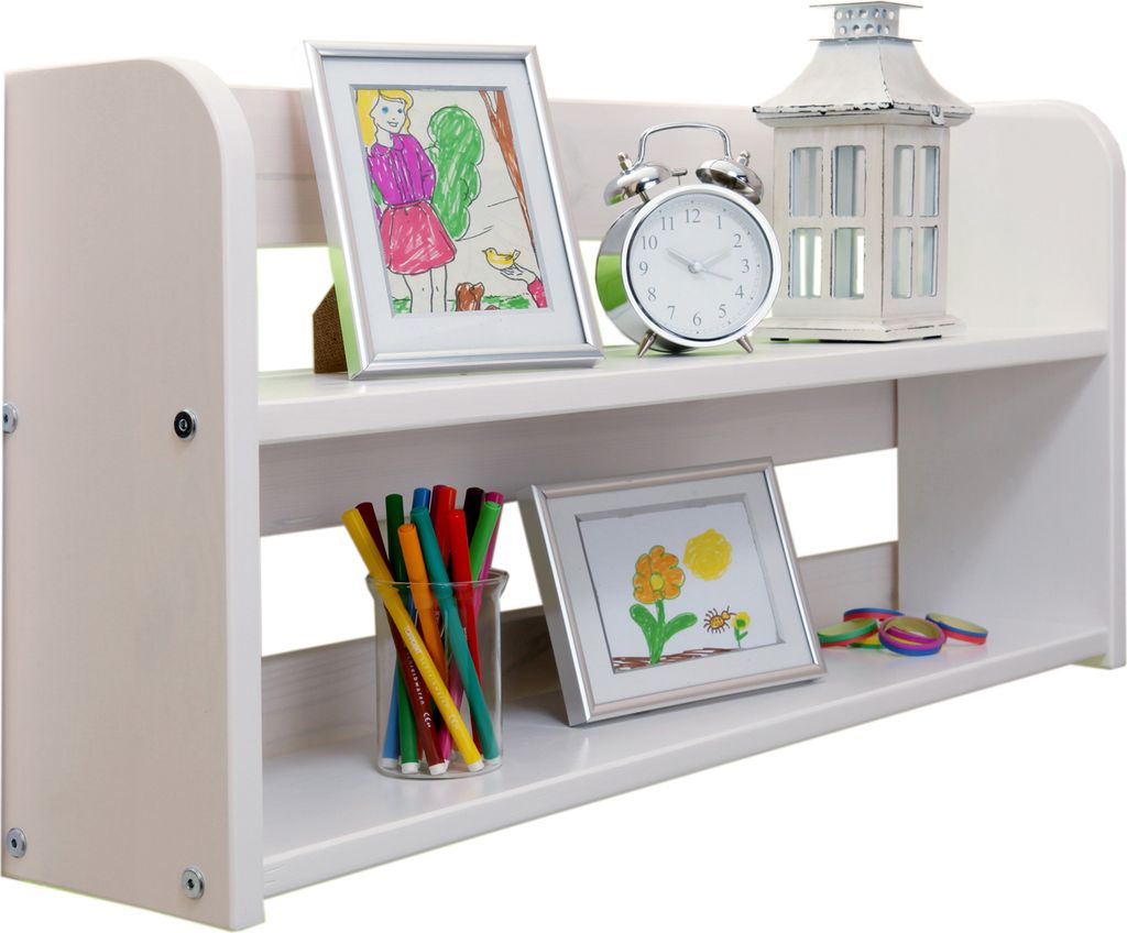 TiCAA Einhängeregal Hoch- und Etagenbett Kiefer groß mit 2 Böden, Weiß, Holzwerkstoffe, Modern, 800 mm, 170 mm, 400 mm