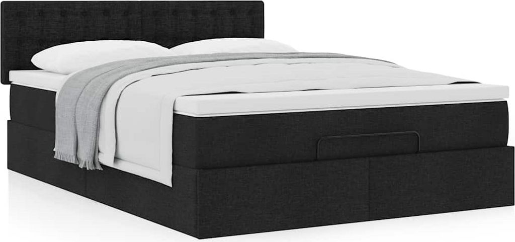 Ottoman-Bett mit Matratze Schwarz 140x190 cm Stoff, Klassische Betten Design Möbel