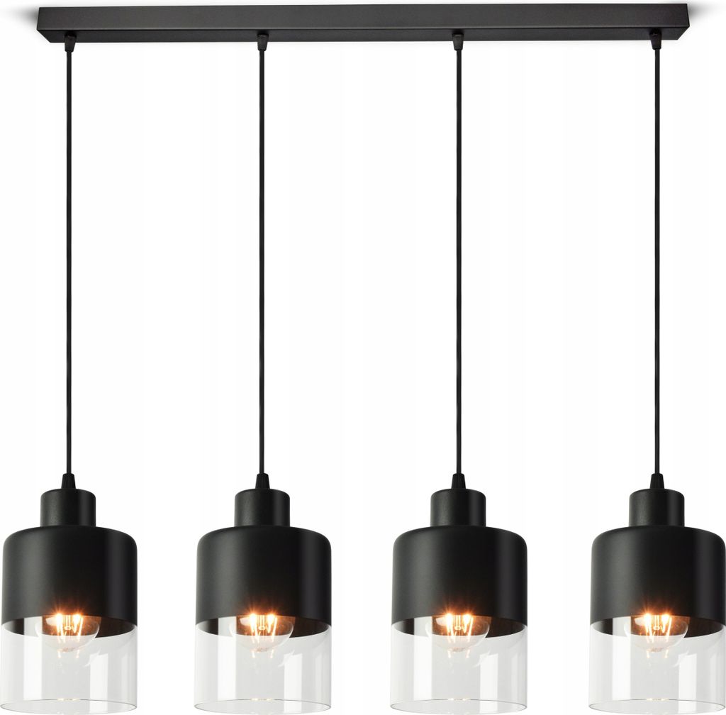 LUXOLAR - Pendelleuchte Schwarz 4 flammig, Hängelampe mit getöntes Glas E27 60 W - Deckenleuchte für Wohnzimmer, Küchen - Modern Design
