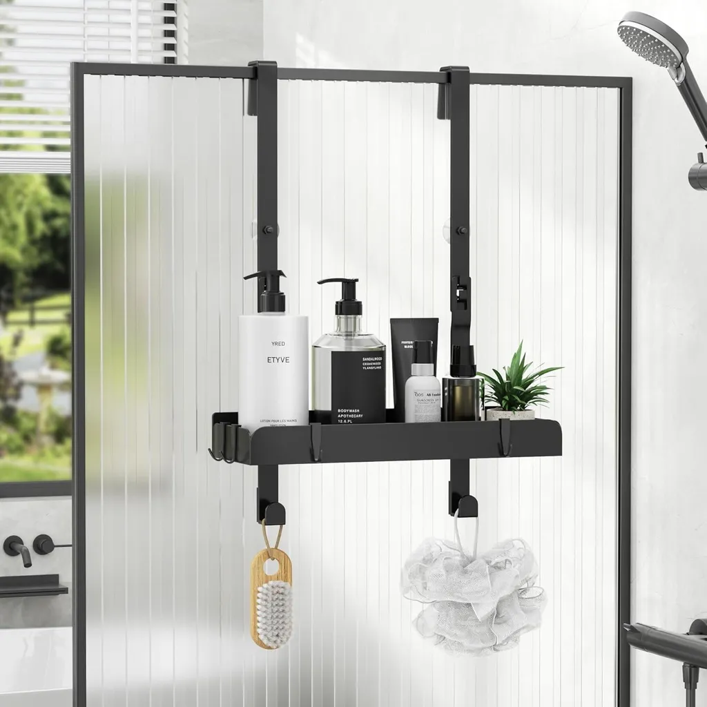 Tablette de douche suspendre 312x105 cm avec 4 crochets porte-accessoires